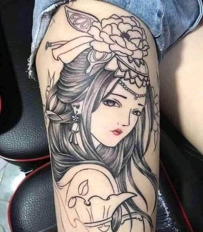 Tattoo cô gái Trung Hoa trên chân25