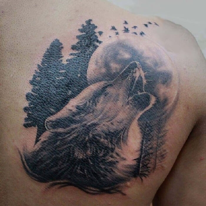 Tattoo chó sói hú trăng32