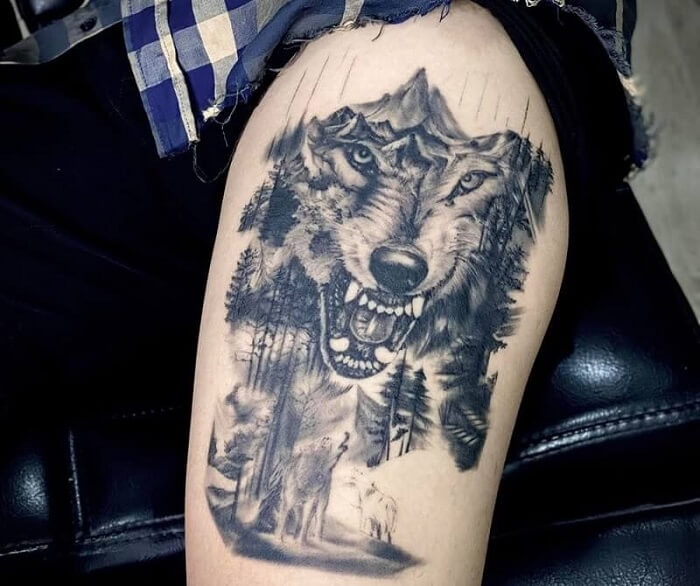 Tattoo chó sói hú trăng34